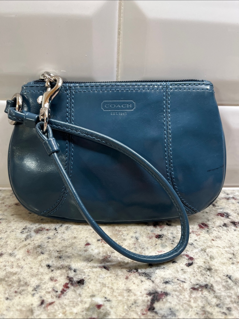 Coach Ocean Blue Leather Wristlet EUC